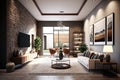 Modern 3d render of a contemporary living room interior Generative AI