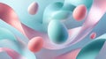 Modern 3D Render of Floating Pastel Easter Eggs and Flowing Ribbon on Blue Background Royalty Free Stock Photo