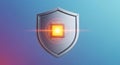 Cybersecurity firewall concept. Digital data protection shield with glowing computer chip for technological solutions. Royalty Free Stock Photo