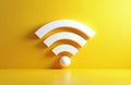 Modern 3D rendering of white wi-fi symbol against yellow background. Digital icon represents wireless network connection, Royalty Free Stock Photo