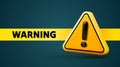 Modern 3D warning sign with exclamation mark and WARNING text on a dark blue-green background. Royalty Free Stock Photo
