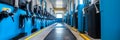 Modern Dairy Farm Milking Parlor Interior view of a clean and efficient automated milking system in a modern dairy farm Rows of