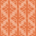 Modern damask style cream diamond tribal design with transparent layers. Seamless vector pattern on bright orange Royalty Free Stock Photo