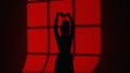 Modern dance choreography. Female silhouette of dancer dancing against window shade. Woman in flamenco style dress Royalty Free Stock Photo