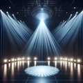 stage with a single powerful spotlight casting a focused beam on the center, creating a captivating visual focal point