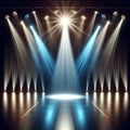 stage with a single powerful spotlight casting a focused beam on the center, creating a captivating visual focal point