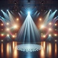 stage with a single powerful spotlight casting a focused beam on the center, creating a captivating visual focal point