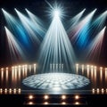 stage with a single powerful spotlight casting a focused beam on the center, creating a captivating visual focal point