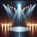 stage with a single powerful spotlight casting a focused beam on the center, creating a captivating visual focal point