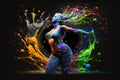 modern dancing chubby woman splash color ink