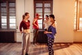 Modern dancing girls in urban fitness center Royalty Free Stock Photo