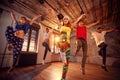 Modern dancing group practice dancing in jump. Sport, dancing an