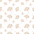 Modern dandelion flowers seamless pattern. Blue, yellow and terracotta boho floral vector illustration.