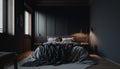 Modern dark bedroom interior, black wall, Generative AI Royalty Free Stock Photo