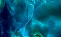 Modern dark blue alcohol ink neon abstract background. Deep glowing flow liquid watercolor paint splash texture effect