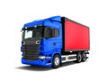 Modern dark blue truck with red trailer for transportation of go Royalty Free Stock Photo