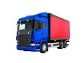 Modern dark blue truck with red trailer for transportation of go Royalty Free Stock Photo