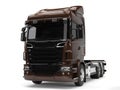 Modern dark brown heavy transport truck without a trailer Royalty Free Stock Photo