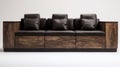 Modern Dark Brown Leather Sofa With Wood Accents