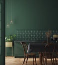 Modern dark deep green kitchen interior, wall mock up Royalty Free Stock Photo