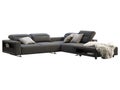 Modern dark gray fabric corner sofa with adjustable backrest and storage. 3d render