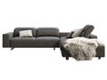 Modern dark gray fabric corner sofa with adjustable backrest and storage. 3d render