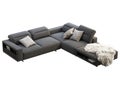 Modern dark gray fabric corner sofa with adjustable backrest and storage. 3d render