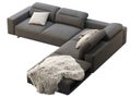 Modern dark gray fabric corner sofa with adjustable backrest and storage. 3d render