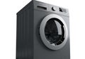 Modern dark gray front load washing machine on a white background Royalty Free Stock Photo