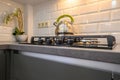 Modern dark grey small kitchen interior