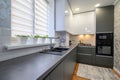 Modern dark grey small kitchen interior