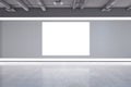 Modern grunge concrete exhibition hall interior with blank white mock up frame on wall. 3D Rendering Royalty Free Stock Photo