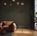 Modern dark home interior background, wall mock up Royalty Free Stock Photo