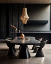 Modern Dark kitchen interior with dining table setting