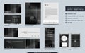 Modern dark metal stationery mock up set and visual brand identity with abstract overlap layers background