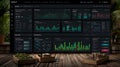A modern dark theme business intelligence dashboard displaying data analytics Royalty Free Stock Photo