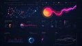 Modern dark user interface dashboard with charts data analysis visualization and colorful graph elements for business report and Royalty Free Stock Photo
