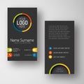 Modern dark vertical business card template with flat user interface Royalty Free Stock Photo