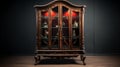 Modern Dark Wood Curio Cabinet With Baroque Sculpture Style