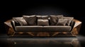 Modern Dark Wooden Couch With Bronze Accents Royalty Free Stock Photo