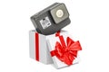 Modern dashcam DVR inside gift box, gift concept. 3D