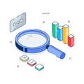 Modern data analysis concept illustration with graphs and magnifying glass. Royalty Free Stock Photo