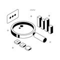Modern data analysis concept illustration with graphs and magnifying glass. Royalty Free Stock Photo