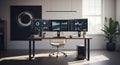Modern Data Analysis Workspace with Multiple Computer Screens Royalty Free Stock Photo