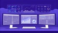 modern data analysis workspace with multiple screens displaying graphs and charts, showcasing analytics and statistics Royalty Free Stock Photo
