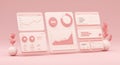 Modern Business Analytics Dashboard with 3D Charts and Graphs in Pink Tones Royalty Free Stock Photo