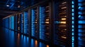 Modern Data Center With Advanced Server Racks and Blue Illuminated Lights Royalty Free Stock Photo
