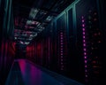 Modern Data Center Aesthetics: LED-Illuminated Server Racks and Structured Cabling - Scalable Infrastructure for Current Royalty Free Stock Photo