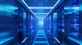 Modern Data Center with Blue Lighting, Generative AI Royalty Free Stock Photo