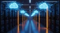 Futuristic Cloud Computing Data Center with AI, Cybersecurity, and Big Data Visualization Cloud Storage Artificial Royalty Free Stock Photo